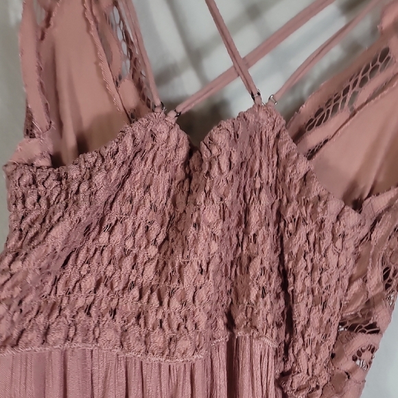 Free People Adella Slip Mini Dress Size XS Pink Smocked Lace Fairy Boho Lace - Picture 11 of 16